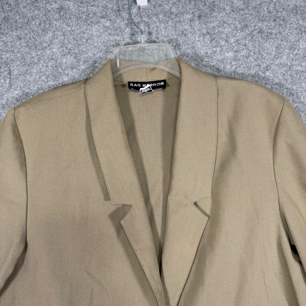 Sag Harbor Blazer Women 16 Tan One Button Notched Lapel Vintage Professional - Picture 2 of 10